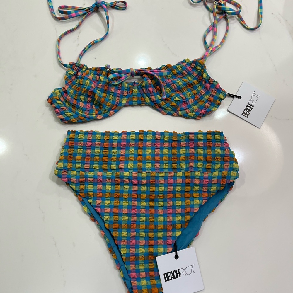 Beach Riot Blue and Green Bikini Set Retro Plaid Design